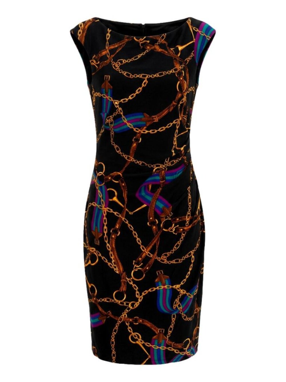 Lauren Ralph Lauren Equestrian Chain Print Preppy Work Office Fall Dress Size 10